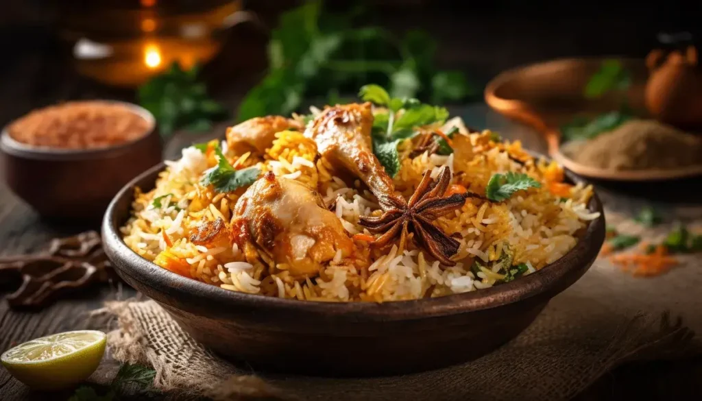 Authentic chicken biryani from a Pakistani restaurant in Frankfurt